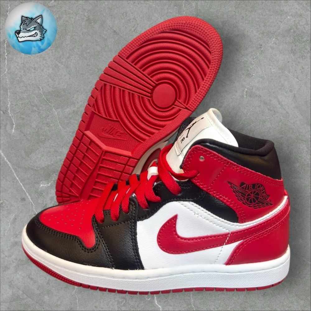 Air Jordan 1 Mid Alternate Bred Toe Black Gym Red Women's Size 5 BQ6472-079